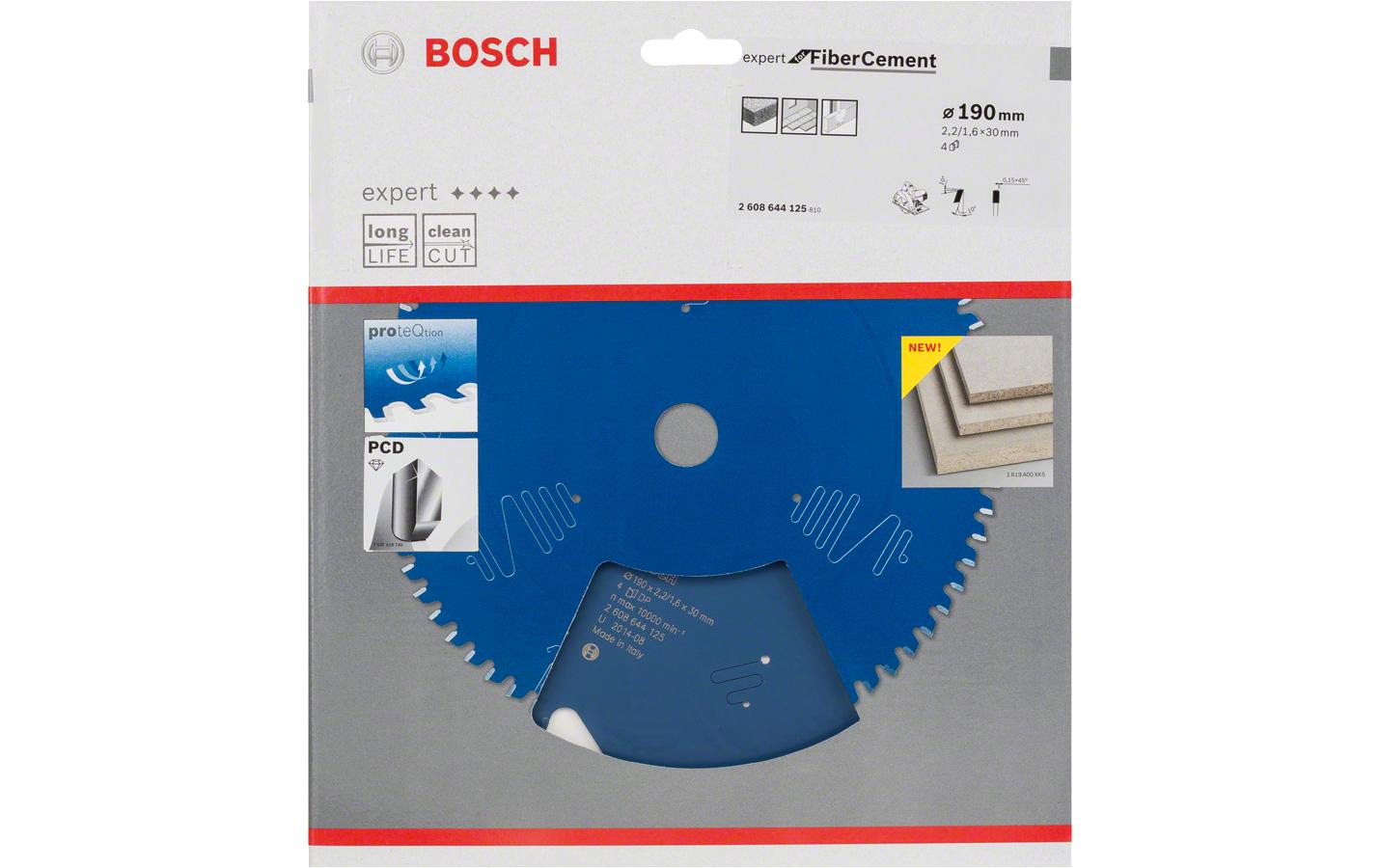 Bosch Professionelles Kreissägeblatt 190 × 30 × 2,2 mm, 4 Zähne – für Zementfaser-Paneel – TCG – für Bosch