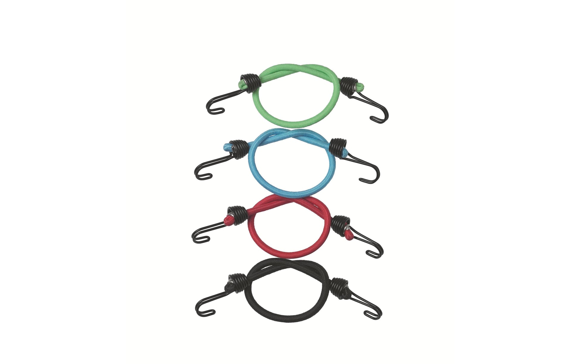 Master Lock – Gummi-Spannseil Ø 4 mm × 0,25 m, Gummi, schwarz/blau/grün/rot, mit Haken, 4 Stk.