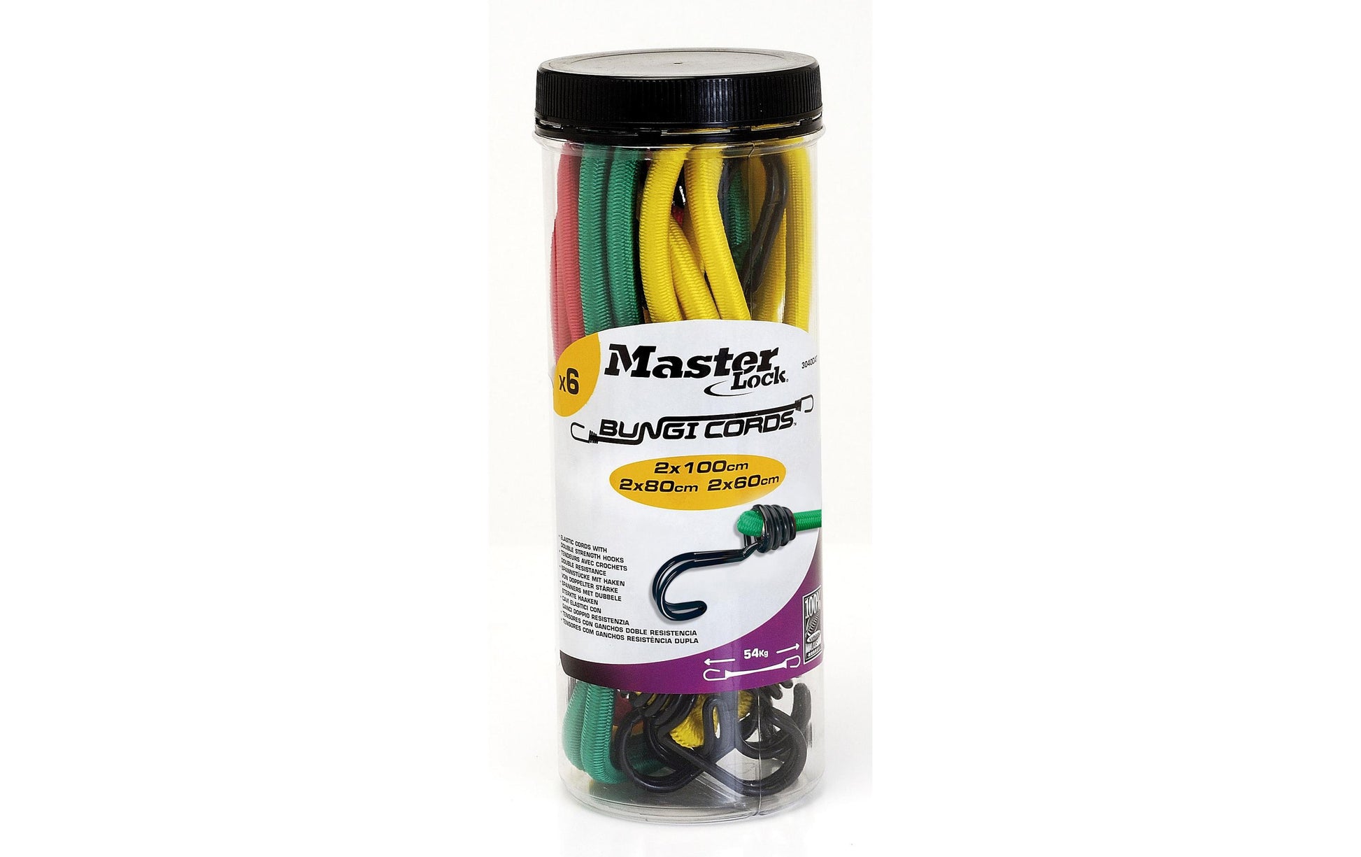 Master Lock Gummi-Spannseil – 2 × 60 cm, 2 × 80 cm, 2 × 100 cm, Ø 8 mm, 6 Stk., mehrfarbig