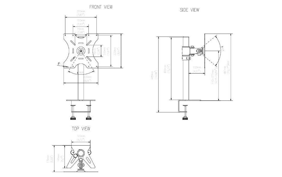 Edbak MSV1 – Tischhalterung, Tischklemme, bis 46", VESA 200 × 200 mm, 15 kg, neigbar, schwarz