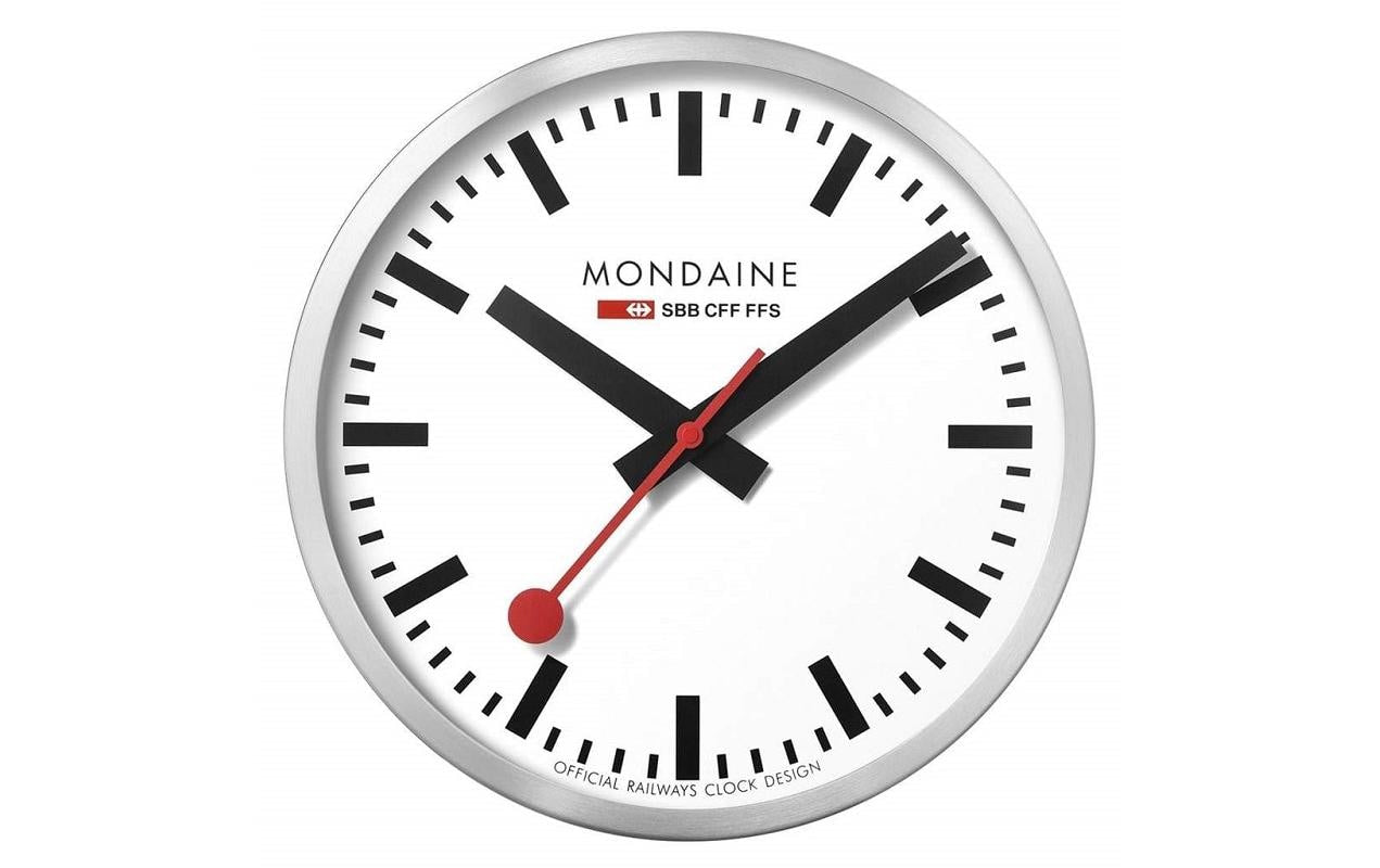 Mondaine Wanduhr – Ø 40 cm, silber, Glas, lautlos