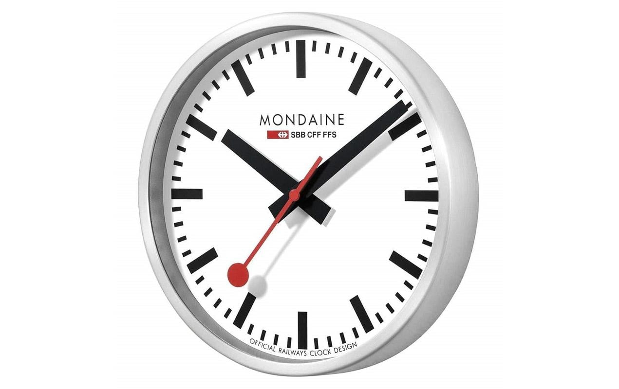 Mondaine Wanduhr – Ø 40 cm, silber, Glas, lautlos