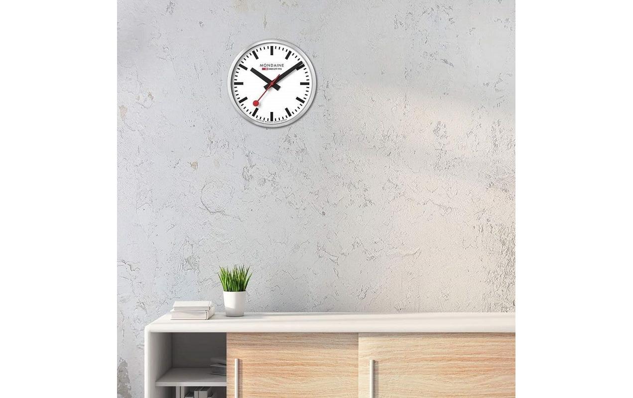 Mondaine Wanduhr – Ø 40 cm, silber, Glas, lautlos