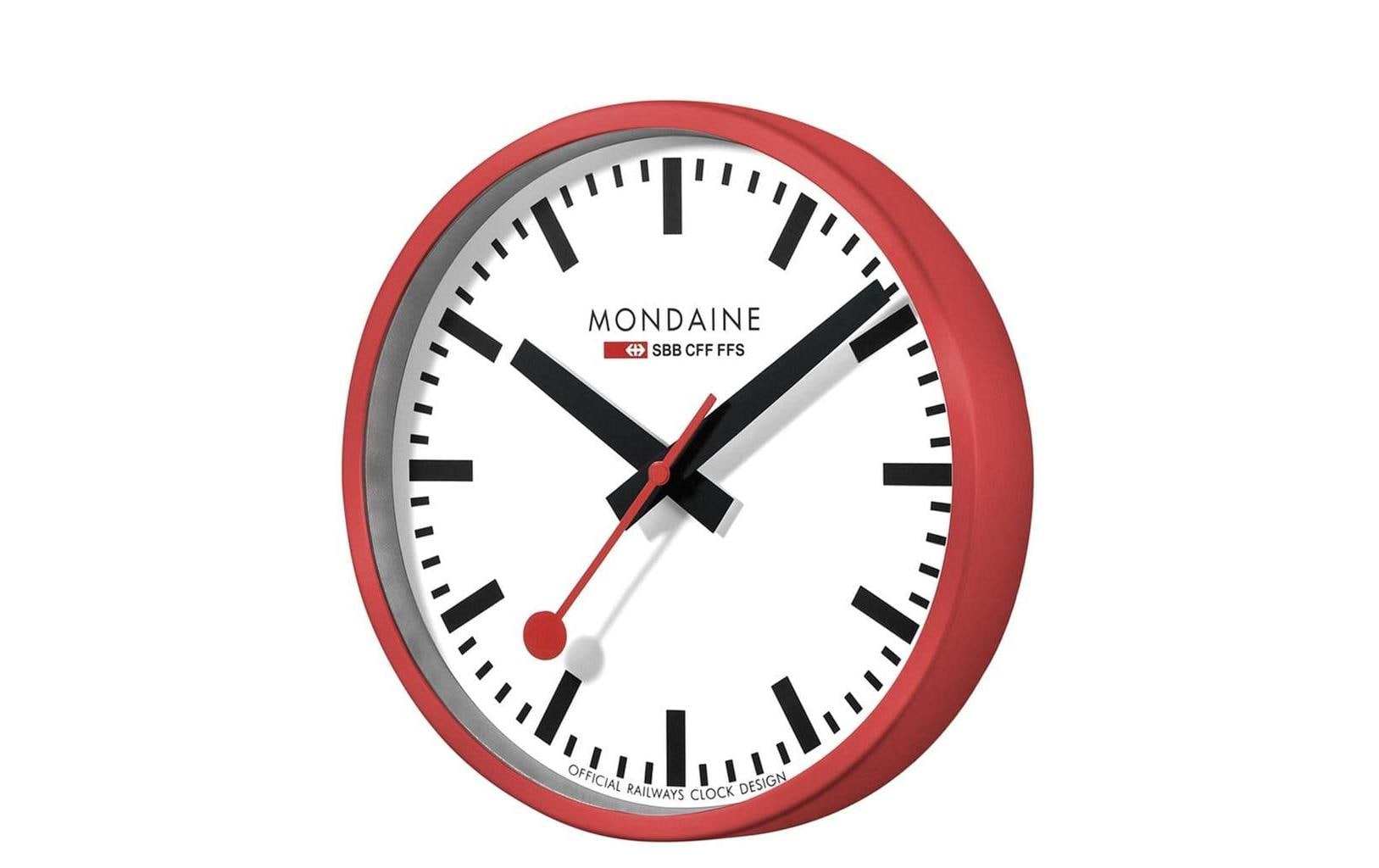 Mondaine Wanduhr – Ø 25 cm, rot, Glas, lautlos