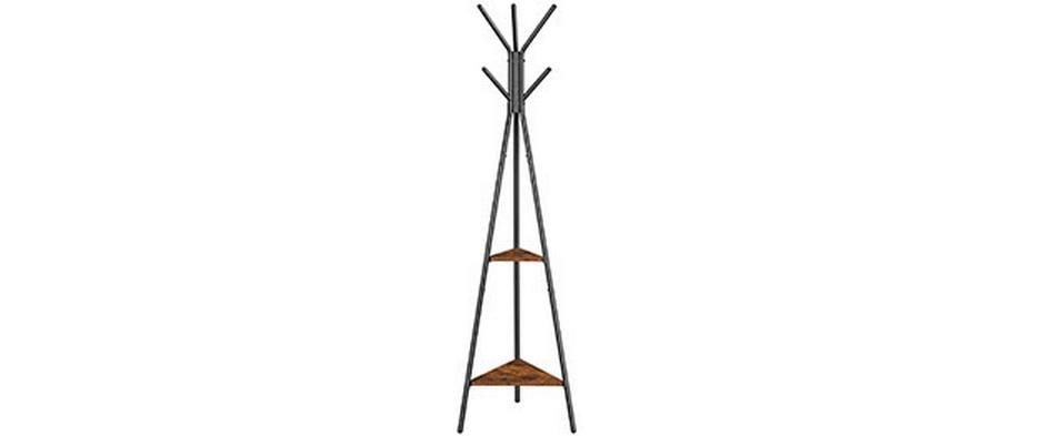 Vasagle Garderobenständer – 5 Haken, Stahl/MDF, Braun/Schwarz, 49 × 49 × 179 cm