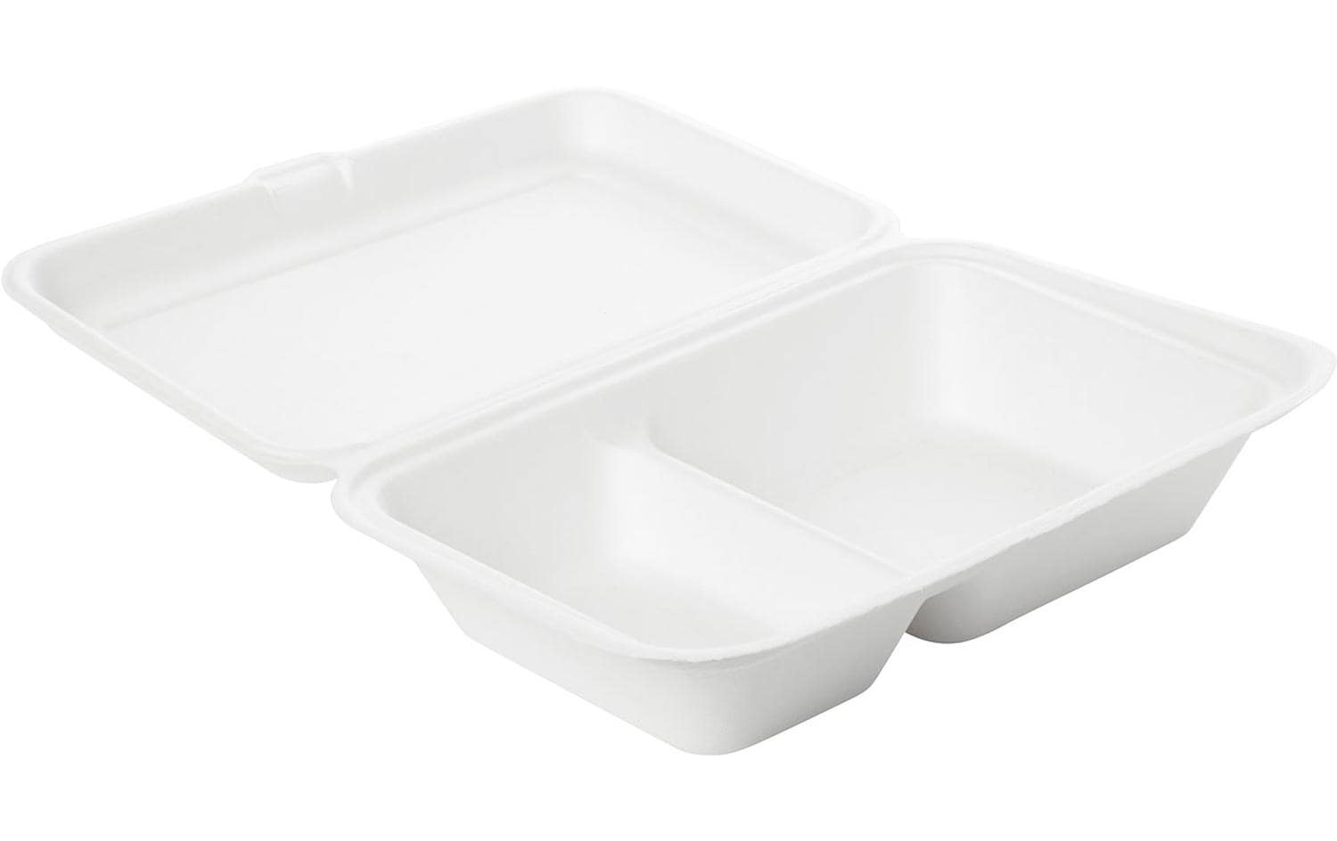 BioPak Take-away-Box, Bagasse (Zuckerrohr), 2-geteilt – 770 ml, 241 × 163 × 65 mm, weiss – 50 Stk.