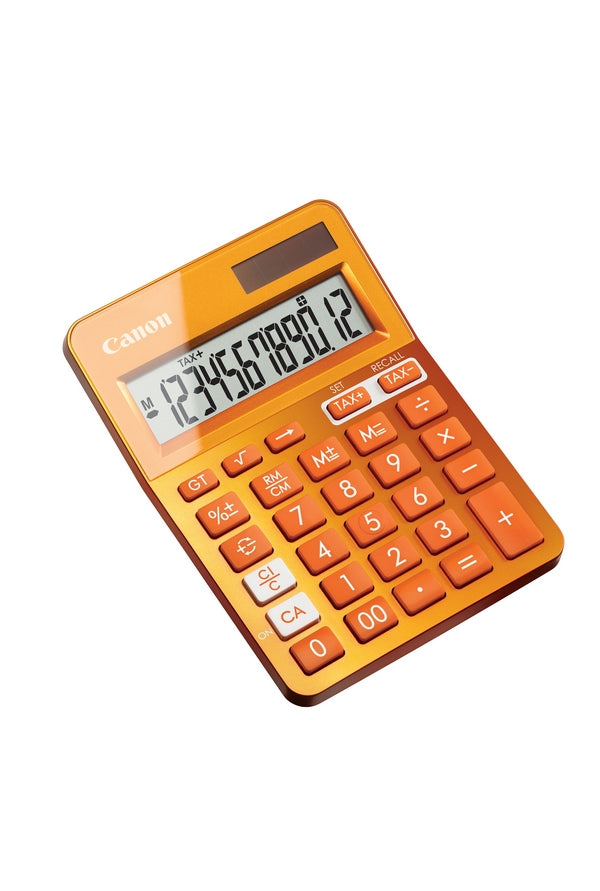 Canon Tischrechner LS-123K – 12-stellig, LCD, Prozent/Korrektur, Solar + Batterie, Orange, 104×145×25 mm
