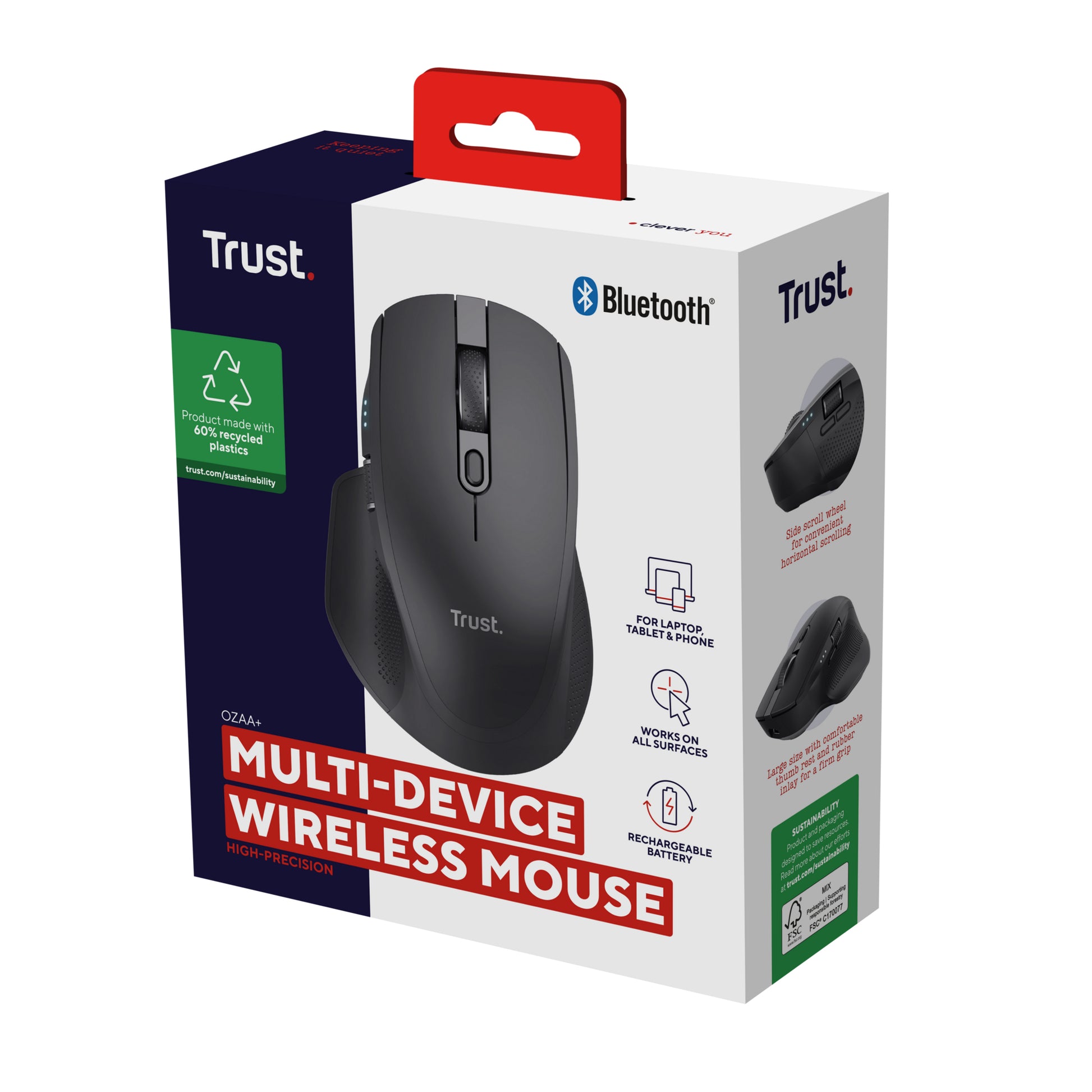 Trust Ozaa+ Multiconnect – Maus – Kabellos (Bluetooth/2,4 GHz), 3200 DPI, Rechts, Schwarz