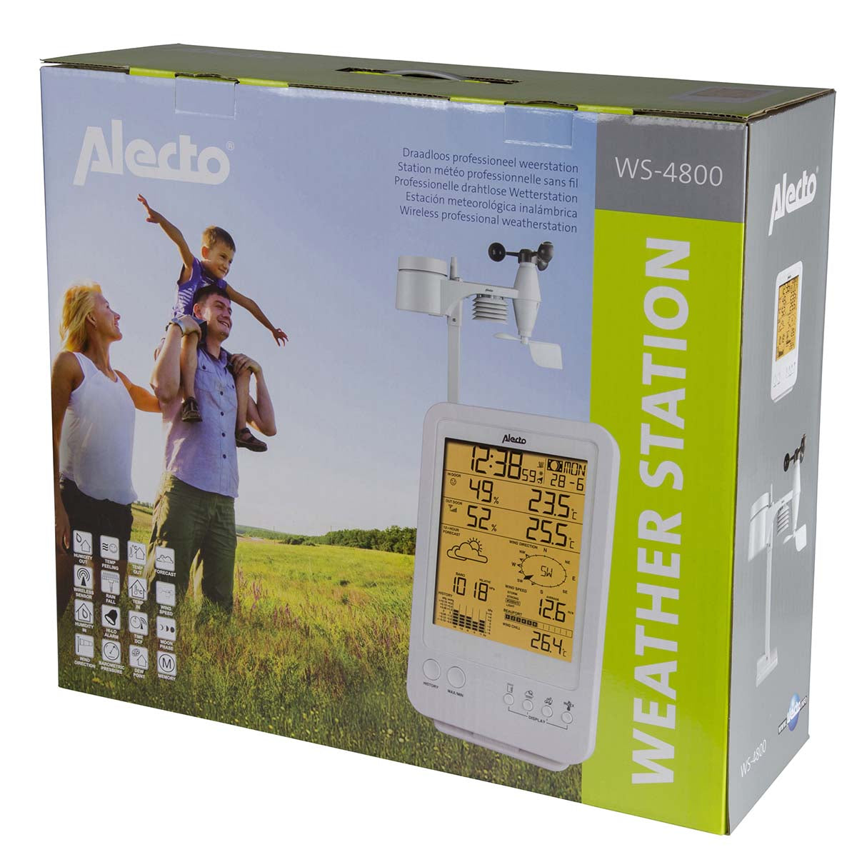 Alecto WS-4800 – Wetterstation, Funk 868 MHz, innen/außen, Hygrometer & Barometer, inkl. Aussensensor – weiss