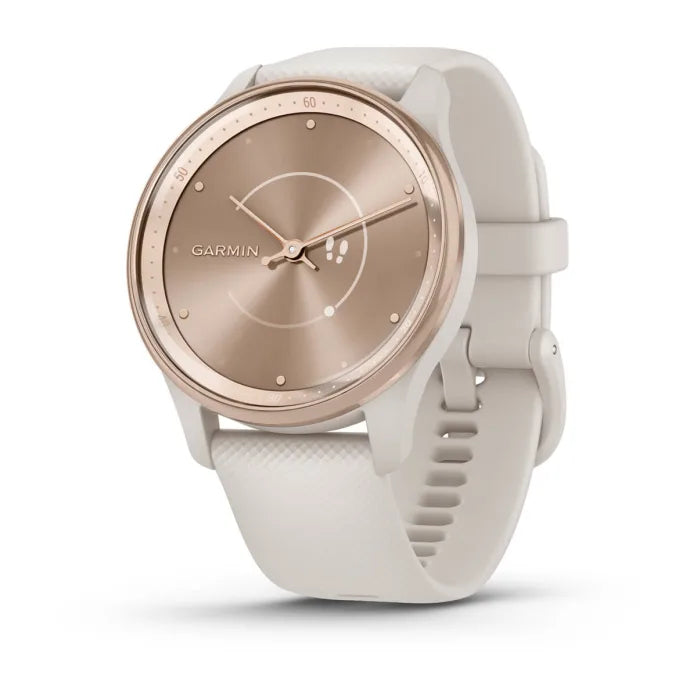 Garmin vivomove Trend – Smartwatch – 40 mm, GPS, Bluetooth, NFC, LCD, 5 ATM, Pfirsichgold, Weiss, Sportarmband