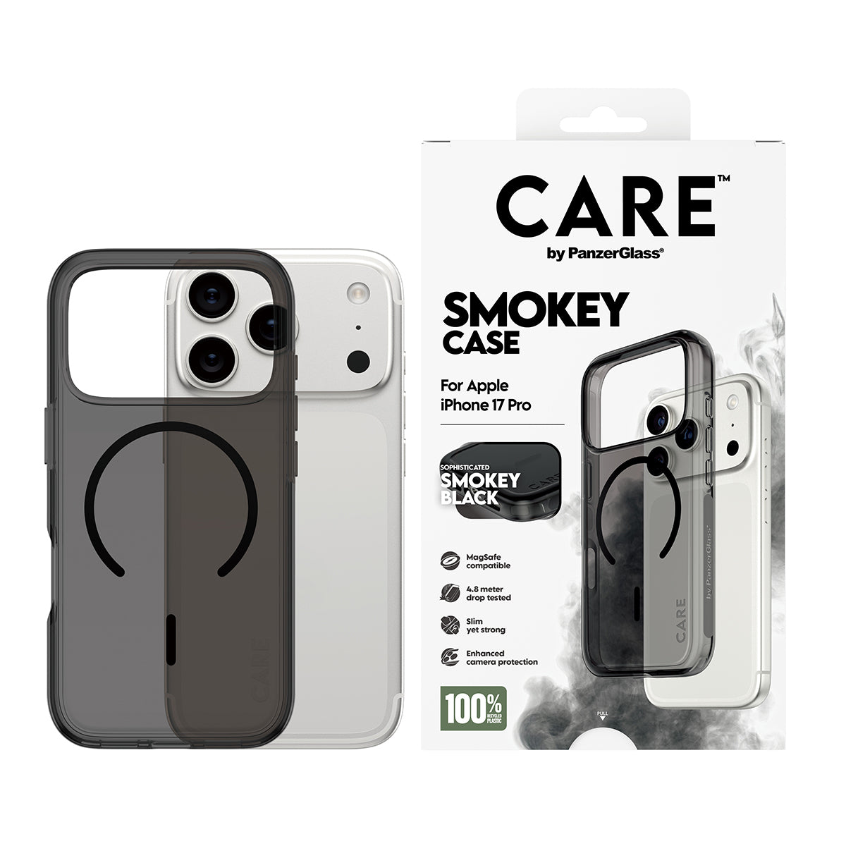 PanzerGlass CARE – Backcover – für Apple iPhone 17 Pro – Smokey/Schwarz – MagSafe kompatibel, kratz- und schockresistent