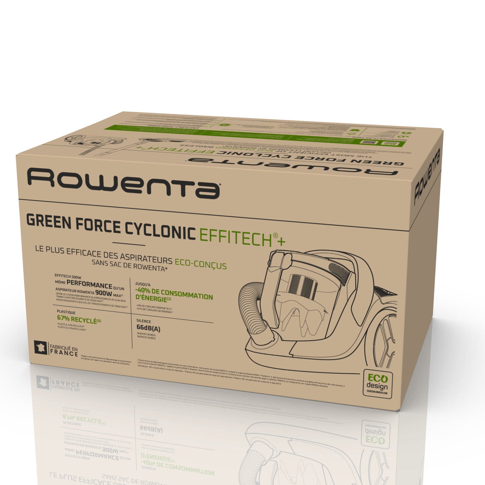 Rowenta Green Force Cyclonic Effitech Total Clean Bodenstaubsauger – beutellos, 500 W, 2,5 l