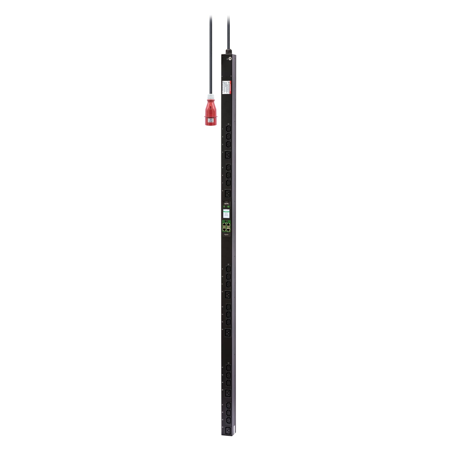 APC Easy Rack PDU Metered-by-Outlet 0U, 3-phasig 11 kW, (18×C13 + 6×C19), IEC60309 16 A, 3 m – schwarz