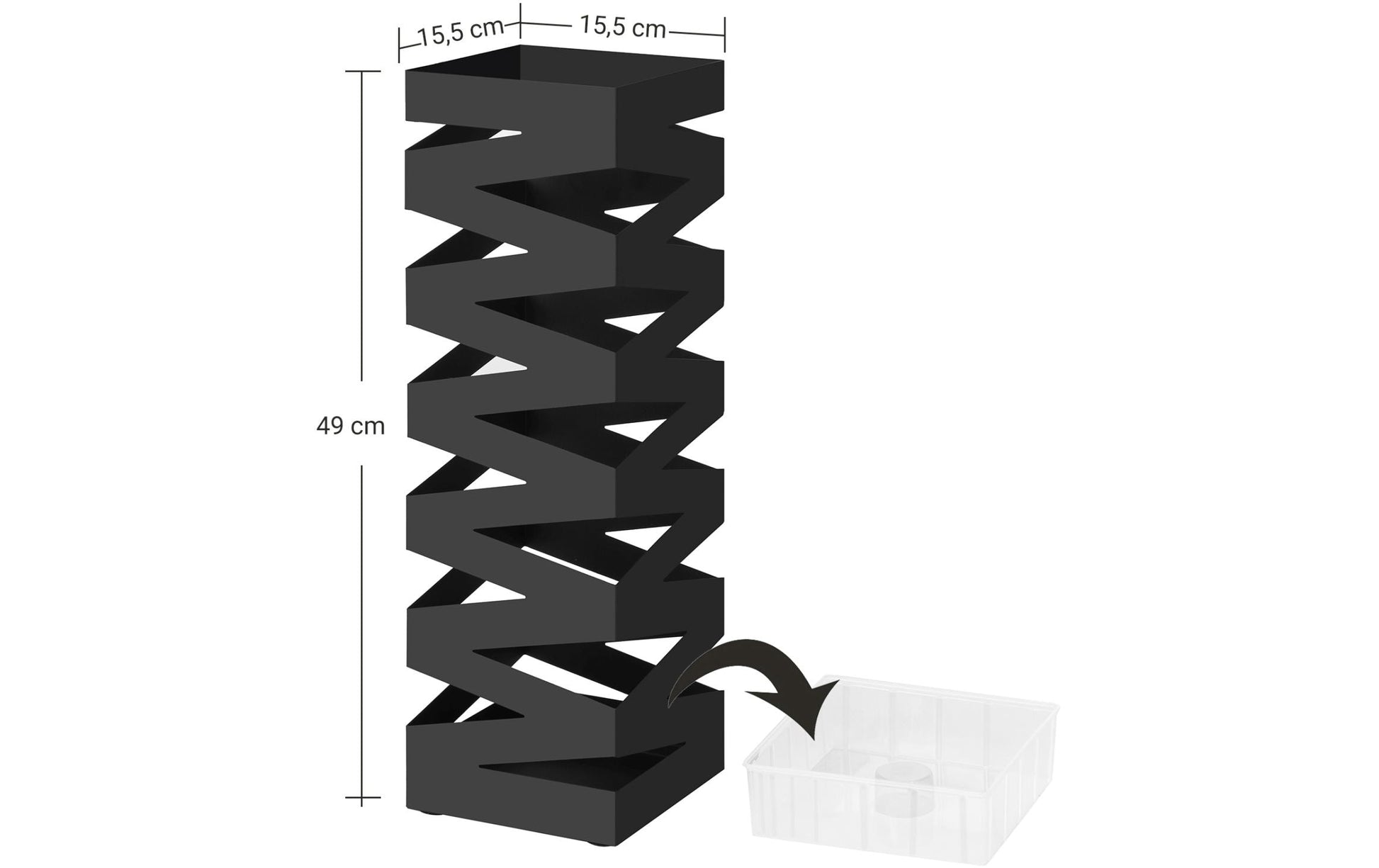 Songmics Schirmständer – Metall, Schwarz, 15,5 × 15,5 × 49 cm