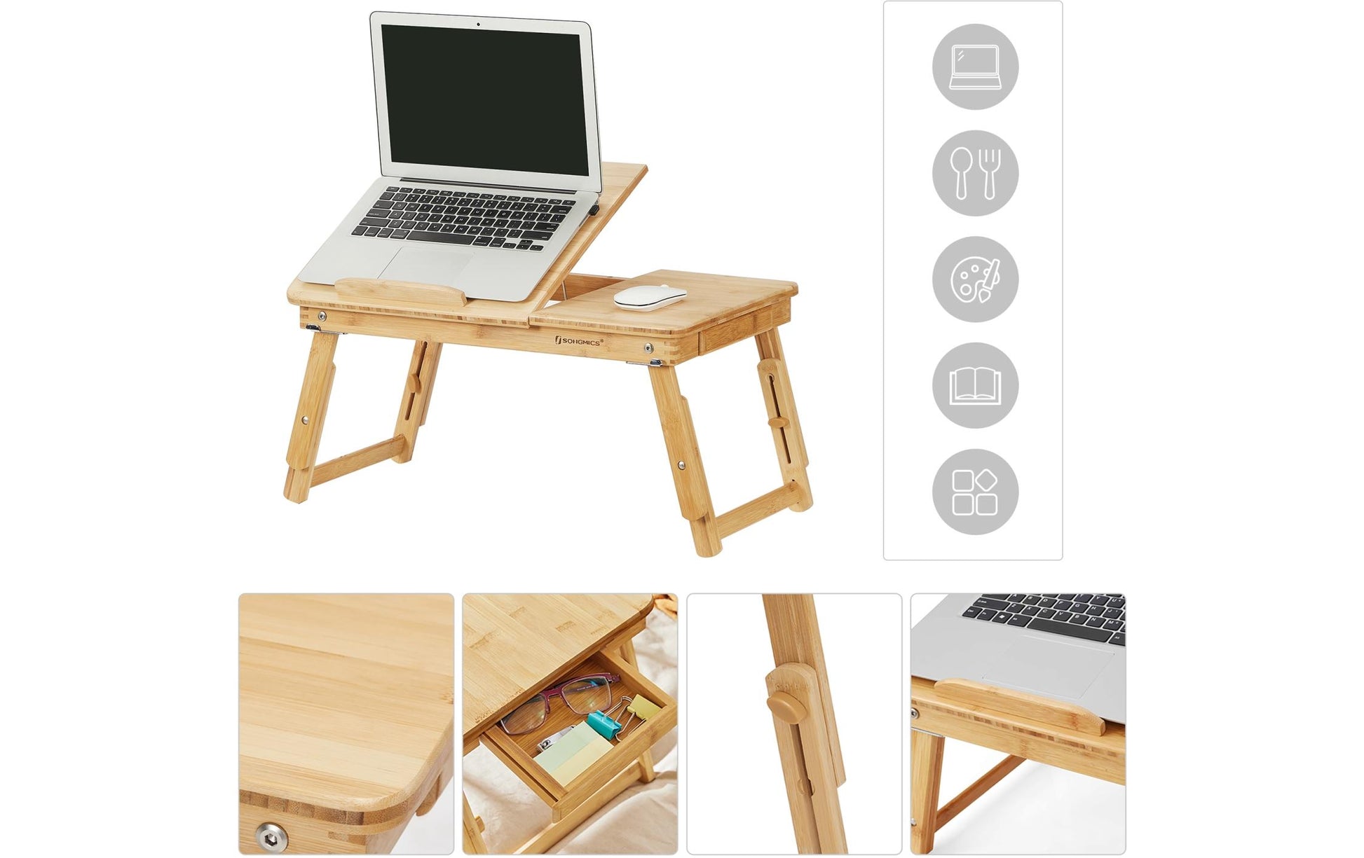 Songmics Laptop-Ständer – bis 15", höhenverstellbar – Bambus, Braun