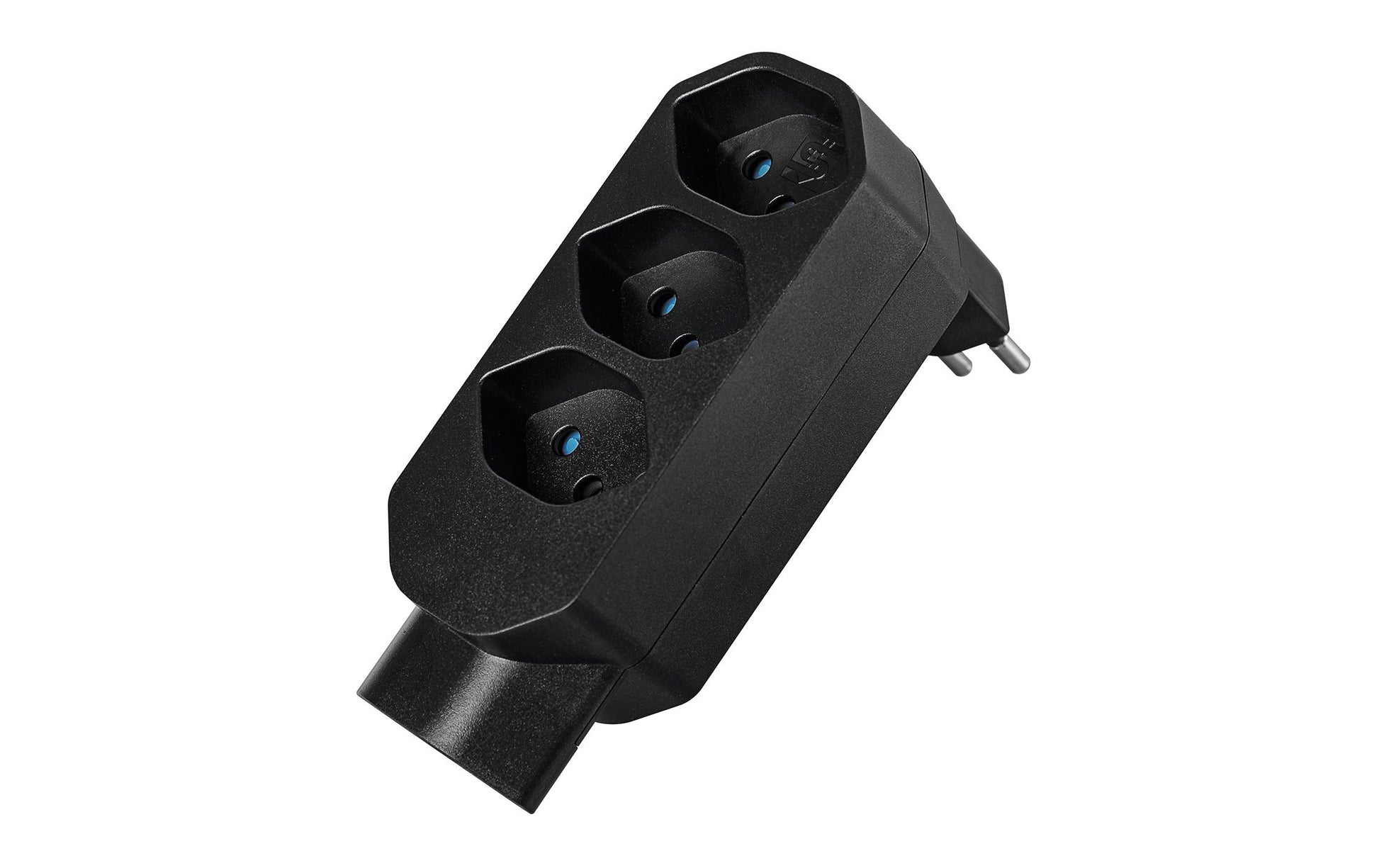 Steffen Manta Reiseadapter Typ J zu 4× Typ J – 250 V, 10 A, drehbar 320°, Kinderschutz – Schwarz