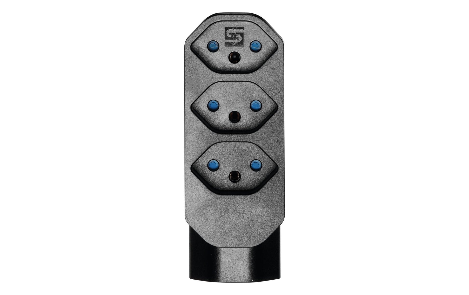 Steffen Manta Reiseadapter Typ J zu 4× Typ J – 250 V, 10 A, drehbar 320°, Kinderschutz – Schwarz