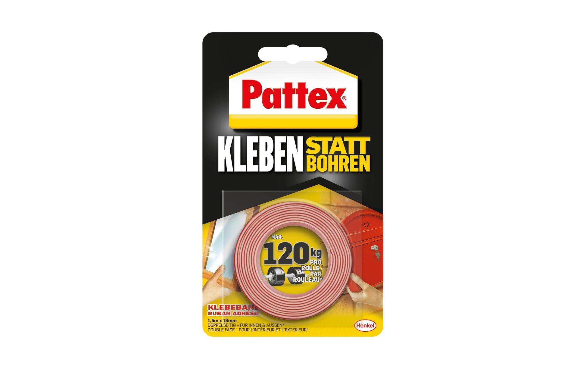 Pattex Montageband extra stark – 19 mm × 1,5 m, rot, für Innen & Aussen, wasserfest, UV-beständig