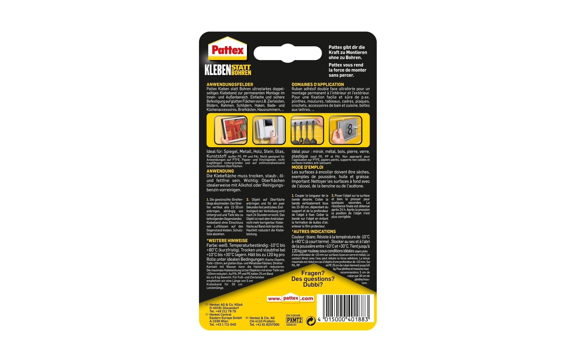 Pattex Montageband extra stark – 19 mm × 1,5 m, rot, für Innen & Aussen, wasserfest, UV-beständig