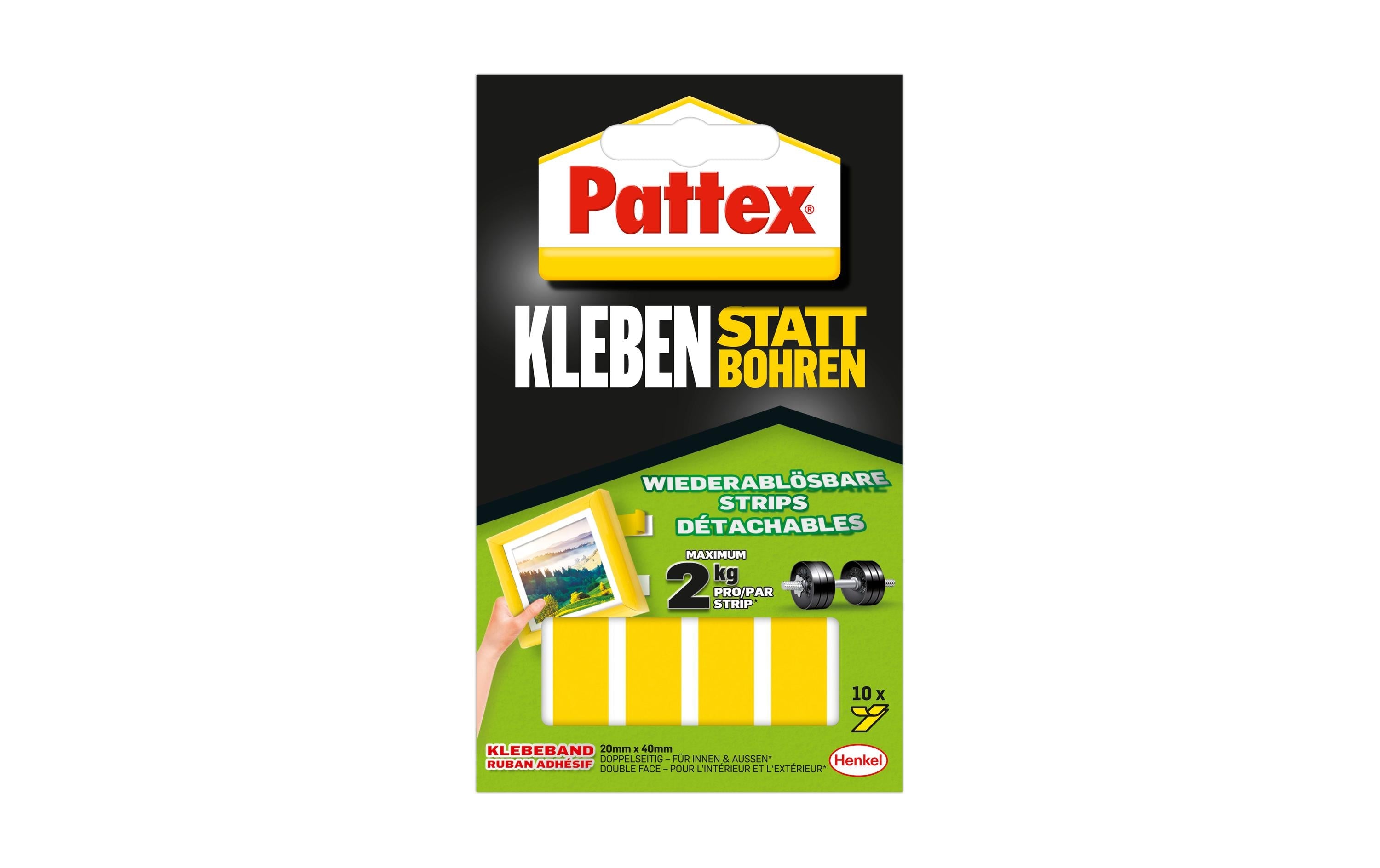 Pattex Montagestreifen – 20 × 40 mm, weiss, 10 Stk.