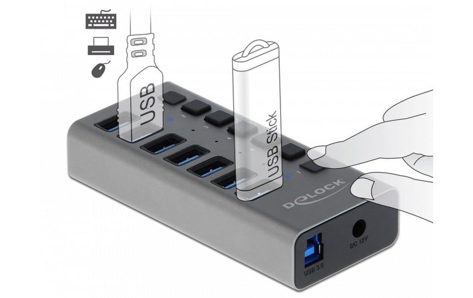 DeLOCK USB-Hub – USB 3.0, 7× USB-A, für Windows/Mac