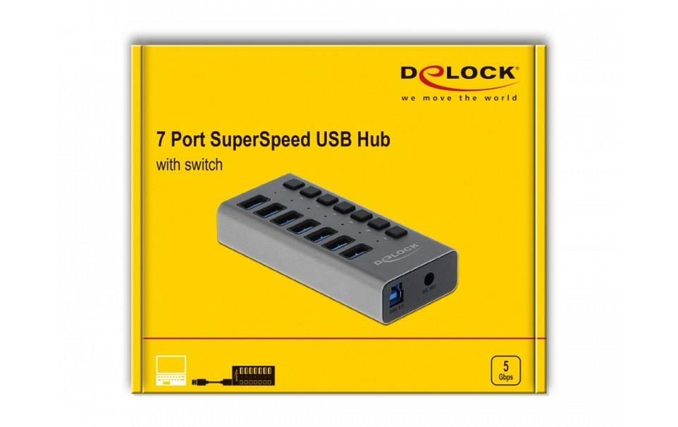 DeLOCK USB-Hub – USB 3.0, 7× USB-A, für Windows/Mac