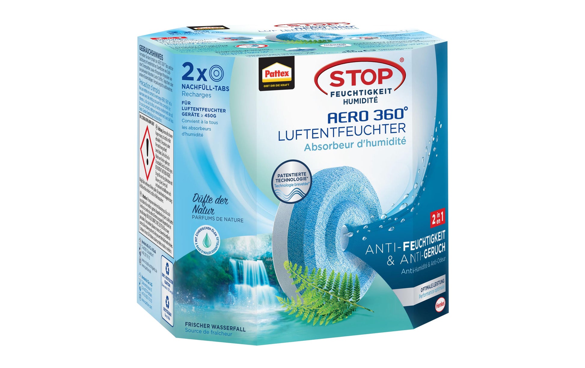 Pattex Nachfüllpack Frischer Wasserfall – 2×450 g, für AERO 360°