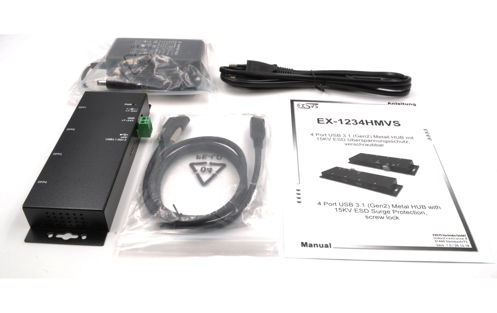EXSYS EX-1234HMVS USB-Hub – USB-C, 2× USB-A