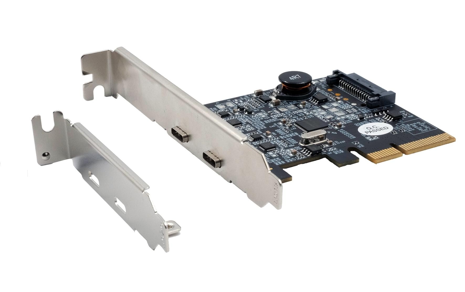 EXSYS EX-12000 PCIe USB-C Karte – 2× USB 3.2 Gen 2 (10 Gbit/s), PCIe Gen3x4, ASMedia ASM3142 – Low Profile