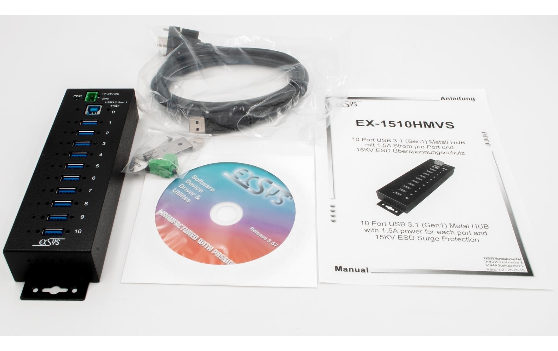EXSYS EX-1510HMVS USB-Hub – USB 3.2 Gen1, 10× USB-A