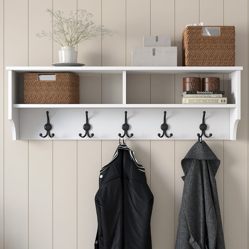 Woody Fashion Wandgarderobe – 5 Haken, Spanplatte, Weiss, 120 × 22,2 × 37,2 cm