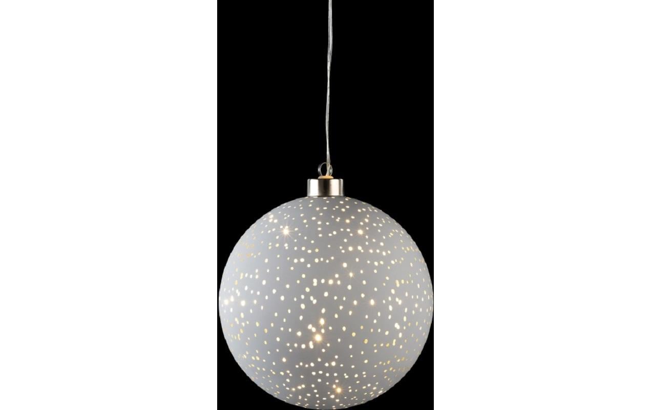 STT Glamour Ball Dekorationsfigur – Ø 15 cm – Glas, Weiss, Akku, 10 LEDs, Timer (6/18 h)