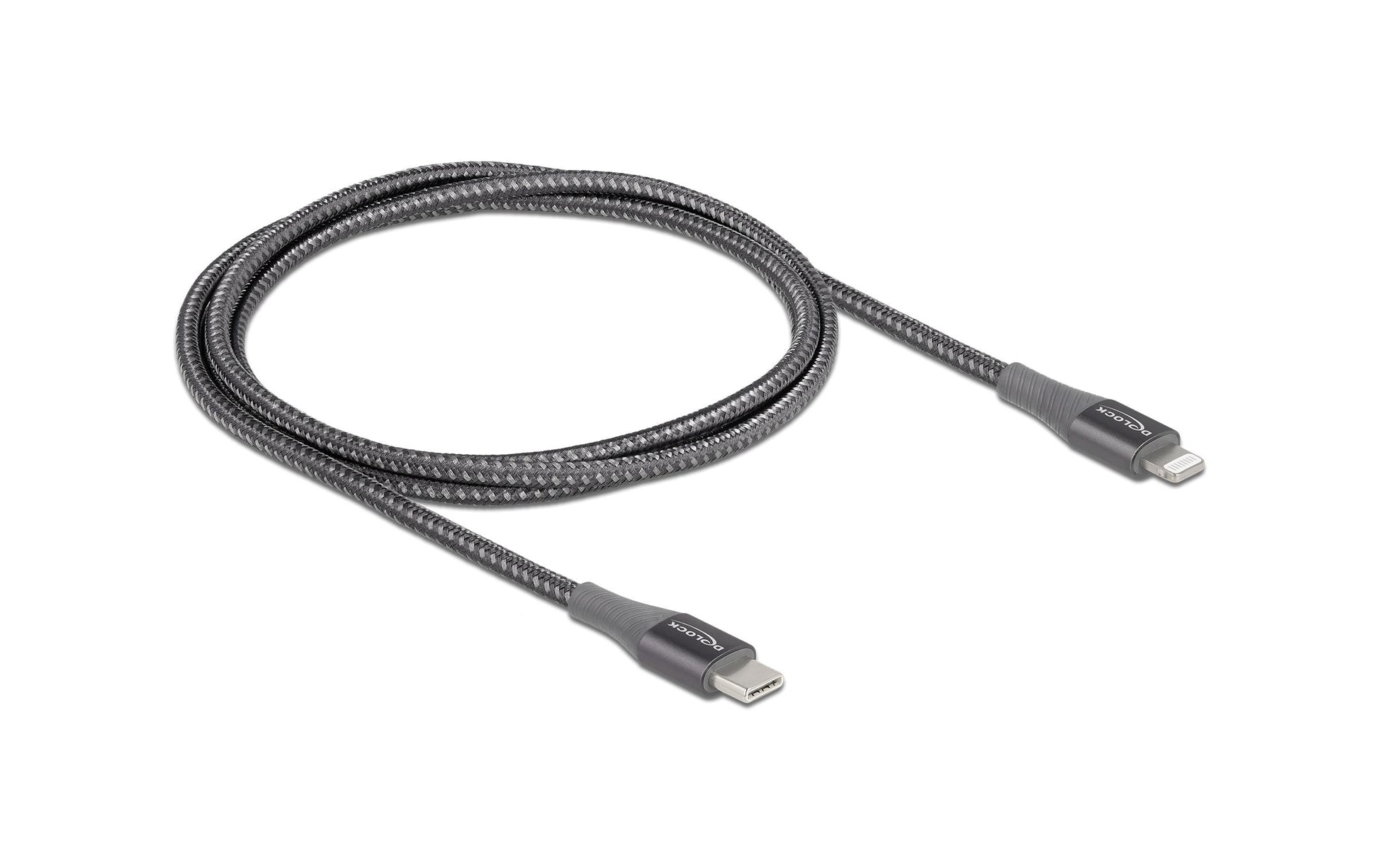 DeLOCK Daten- & Ladekabel – USB-C auf Lightning 1 m, PD 27 W, geflochten, Grau – für iPhone, iPad und iPod