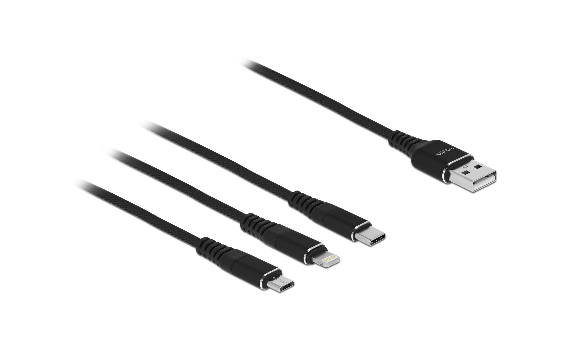 DeLOCK Multi-Kabel – 3-in-1 USB-A auf USB-C/Micro-USB/Lightning 0,3 m, geflochten – für iPhone/Android