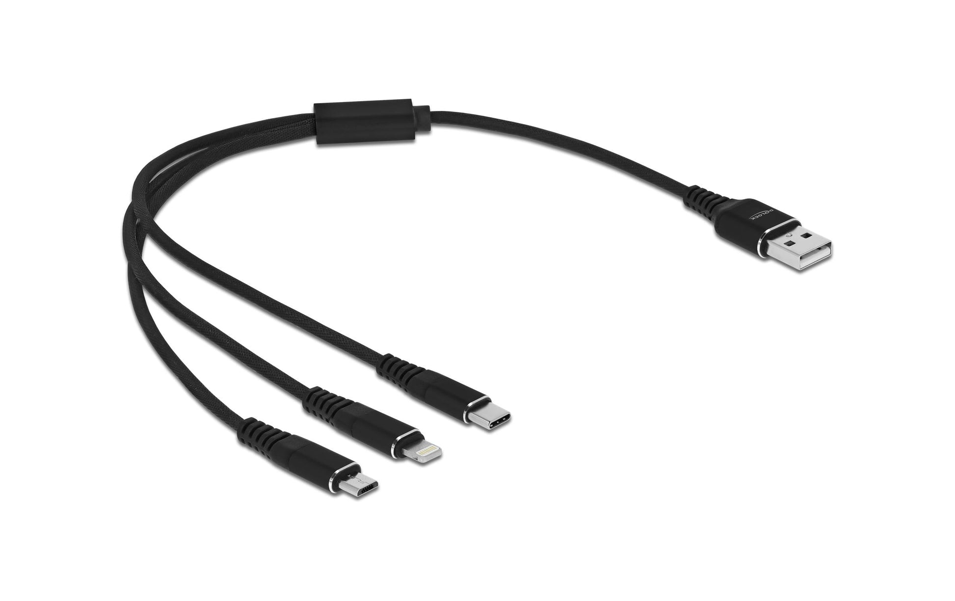 DeLOCK Multi-Kabel – 3-in-1 USB-A auf USB-C/Micro-USB/Lightning 0,3 m, geflochten – für iPhone/Android
