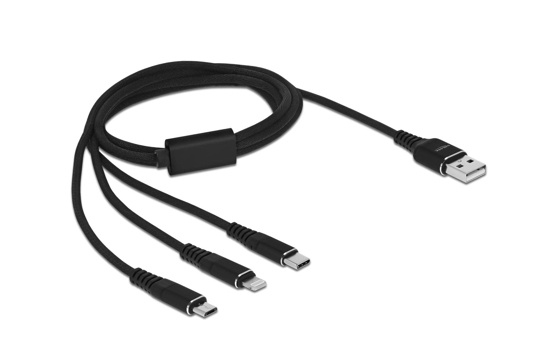 DeLOCK Multi-Kabel – 3-in-1 USB-A auf Lightning/Micro-USB/Apple 30-Pin 1 m, geflochten
