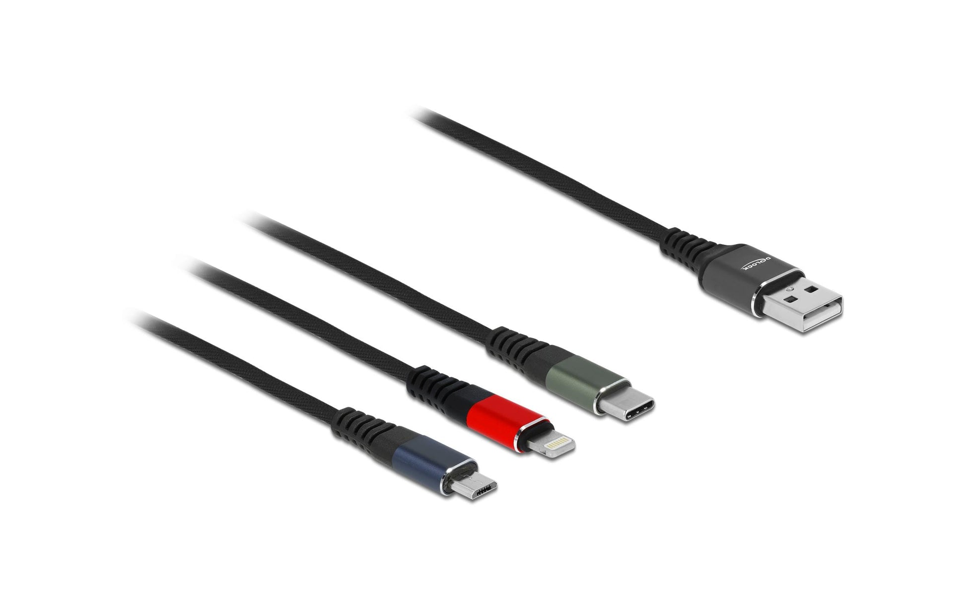 DeLOCK Multi-Kabel – 3-in-1 USB-A auf Lightning/Micro-USB/Apple 30-Pin 1 m, geflochten – für iPhone/Android