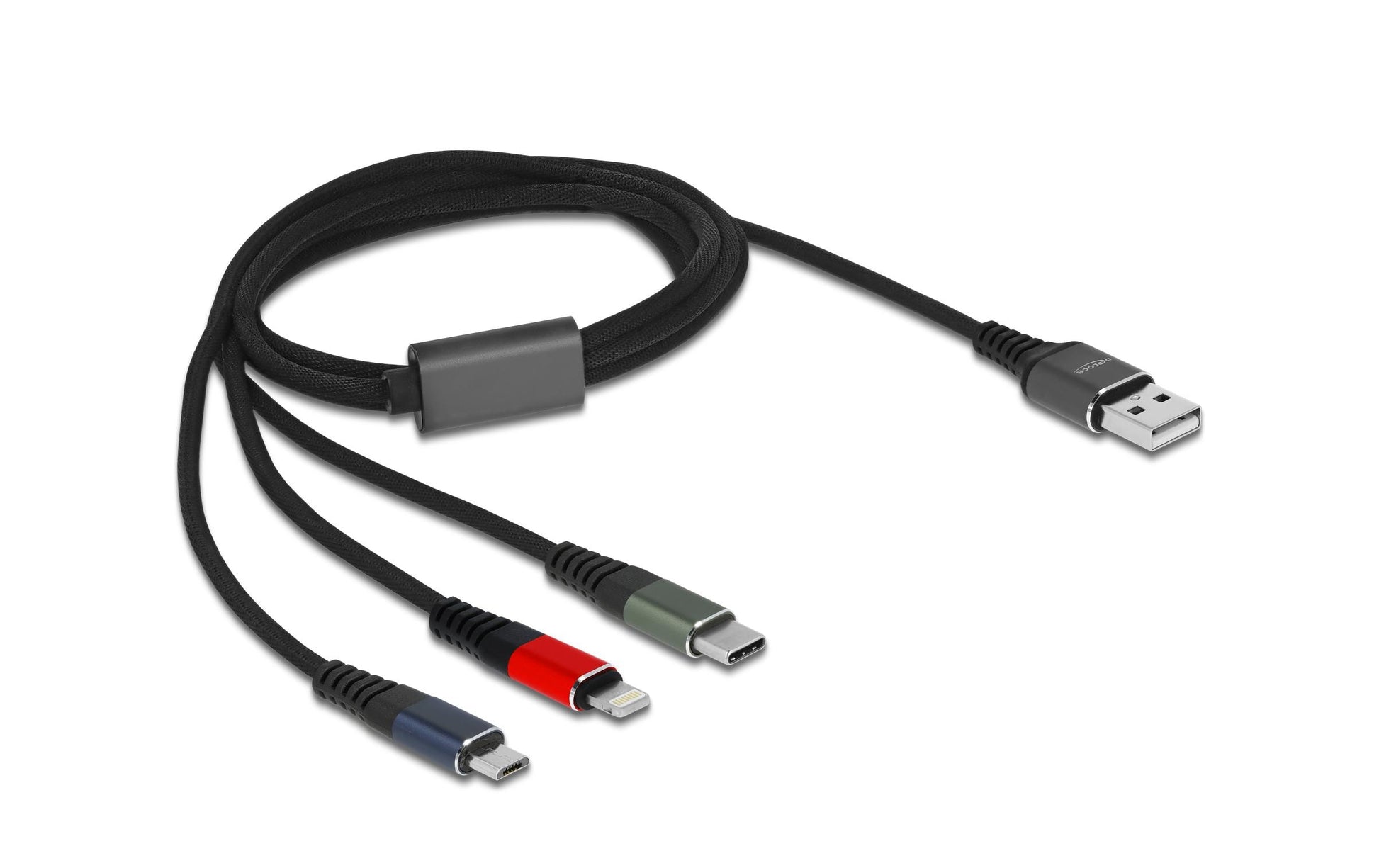 DeLOCK Multi-Kabel – 3-in-1 USB-A auf Lightning/Micro-USB/Apple 30-Pin 1 m, geflochten – für iPhone/Android