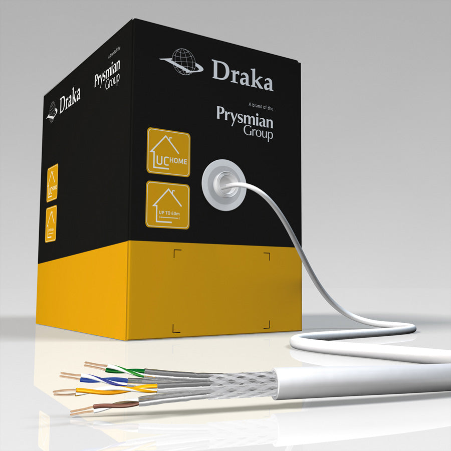 Draka holding Draka UCHOME Cat.7 Installationskabel – S/FTP (PiMF), 350 m, LSHF, weiss