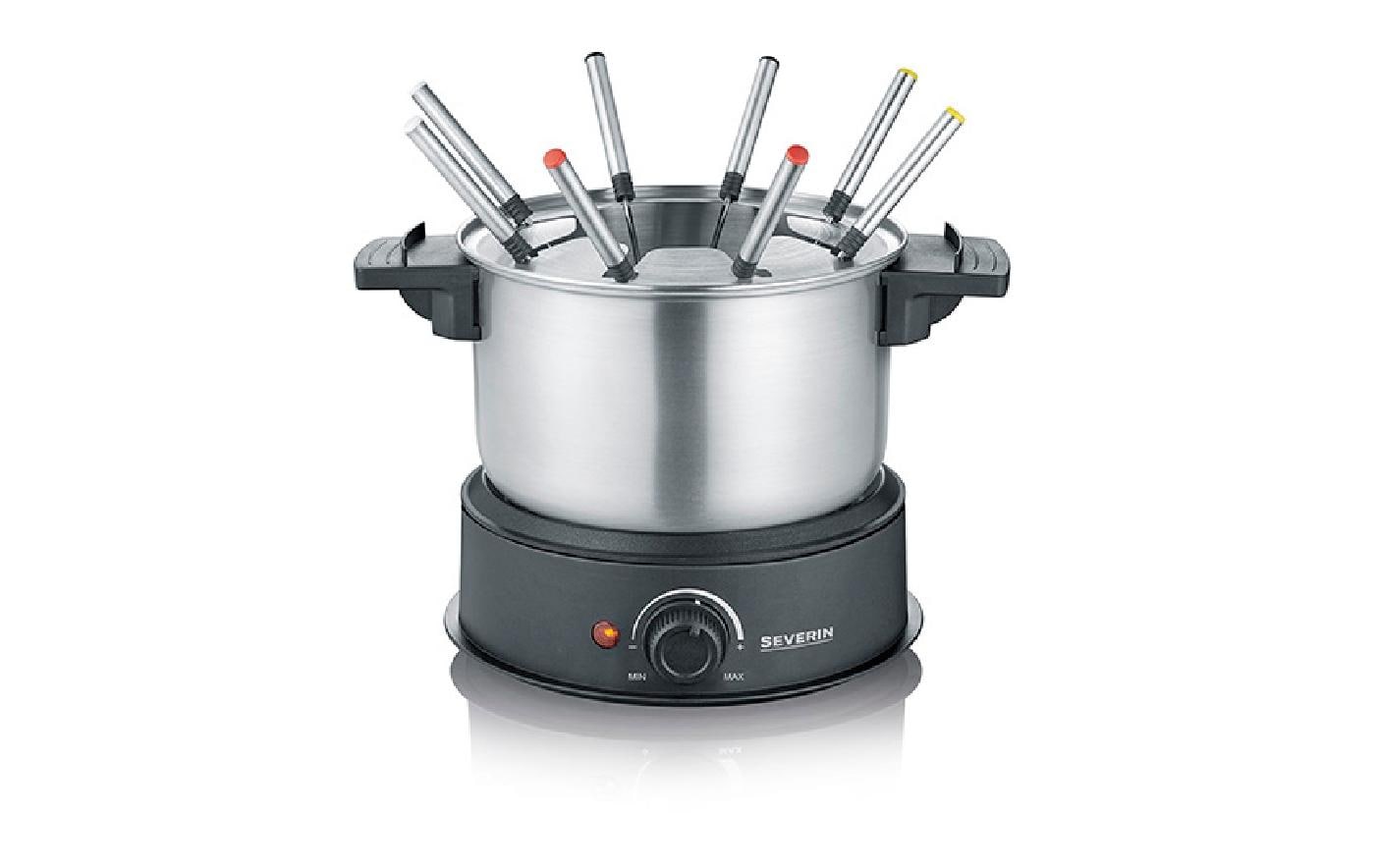 Severin Fondue-Set FO 2470 – Edelstahl, 1,4 l, 8 Personen, elektrisch – schwarz/Edelstahl