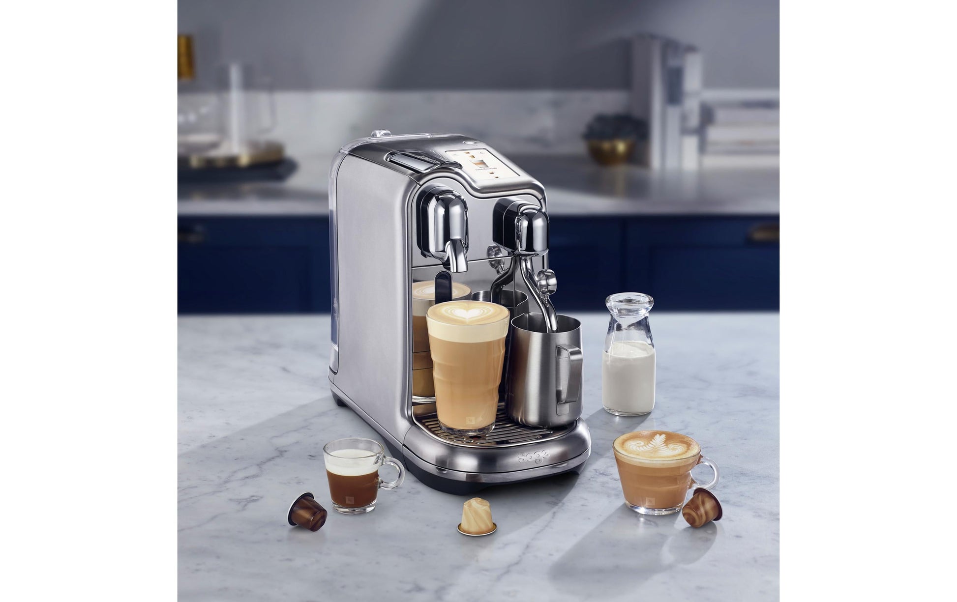 Sage Creatista Pro Steel Kapselmaschine – für Nespresso, 2 l, silber, 19,7 × 32,8 × 42,9 cm