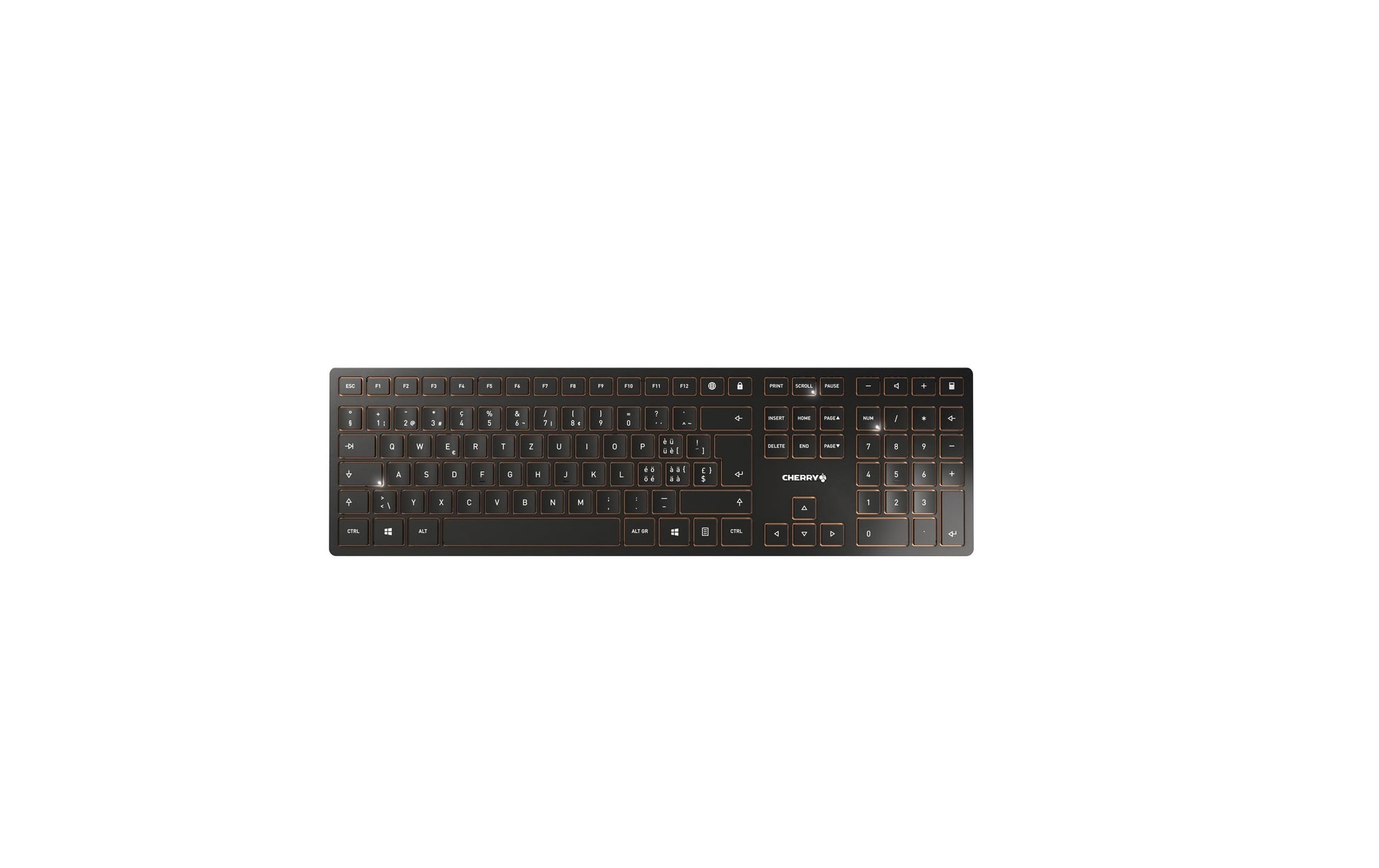 CHERRY Desktop DW 9100 SLIM – Tastatur, kabellos (Bluetooth), CH-Layout (DE-CH), aufladbar, Schwarz/Kupfer