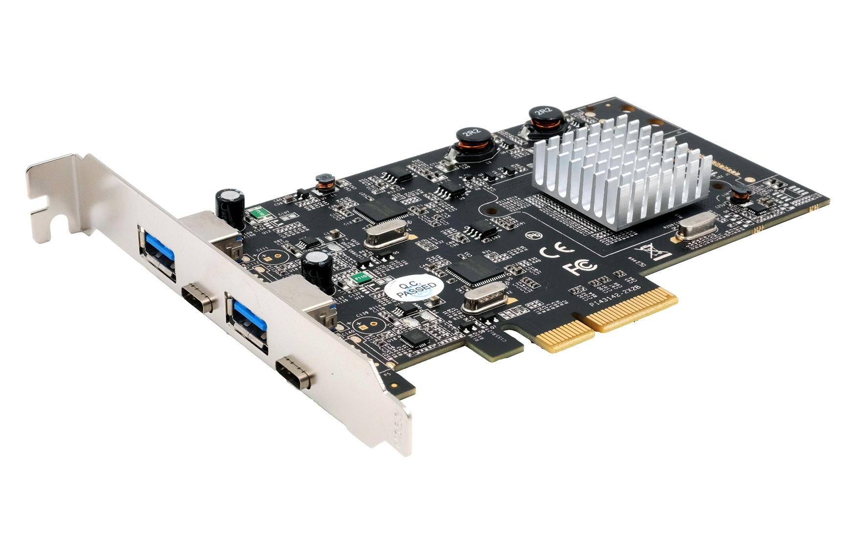 EXSYS EX-12005 PCIe USB 3.2 Gen2 Karte – 2× USB‑A, 2× USB‑C (10 Gbit/s), PCIe Gen3 x4, ASM3142