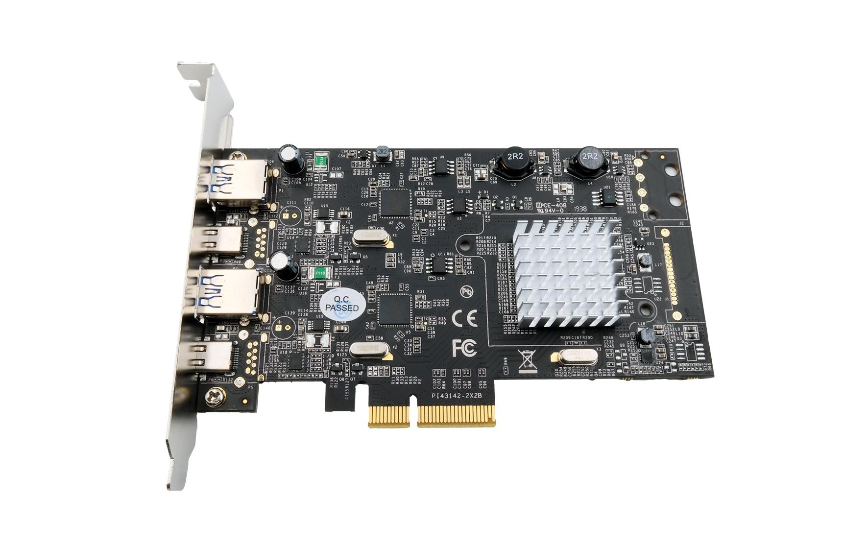 EXSYS EX-12005 PCIe USB 3.2 Gen2 Karte – 2× USB‑A, 2× USB‑C (10 Gbit/s), PCIe Gen3 x4, ASM3142