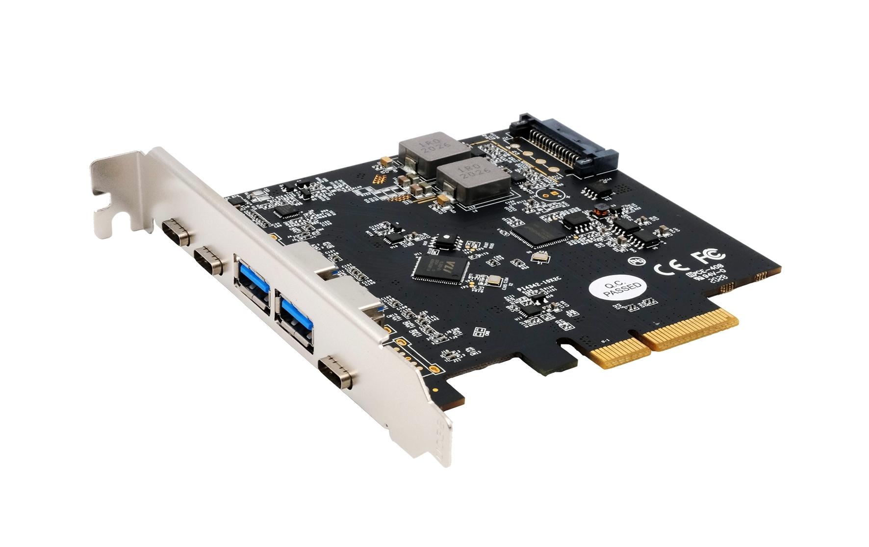 EXSYS PCIe USB-Adapterkarte – 2x USB-A Buchsen, 3x USB-C Buchsen – USB 3.2 Gen 2 (10 Gbit/s) – PCIe Gen3x4