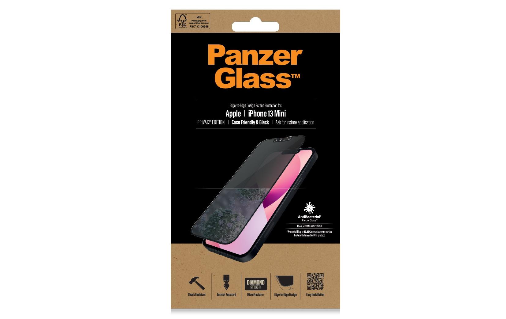 PanzerGlass Displayschutzglas – für Apple iPhone 13 mini, kratzresistent, antibakteriell, Hartglas, transparent