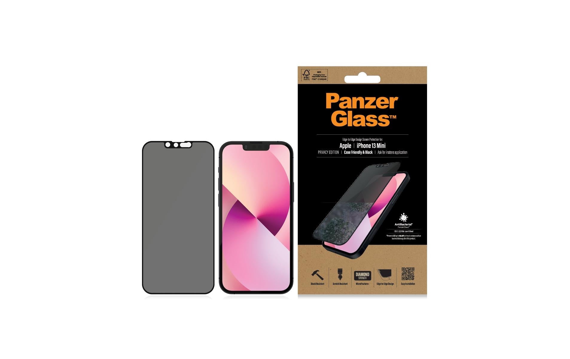 PanzerGlass Displayschutzglas – für Apple iPhone 13 mini, kratzresistent, antibakteriell, Hartglas, transparent