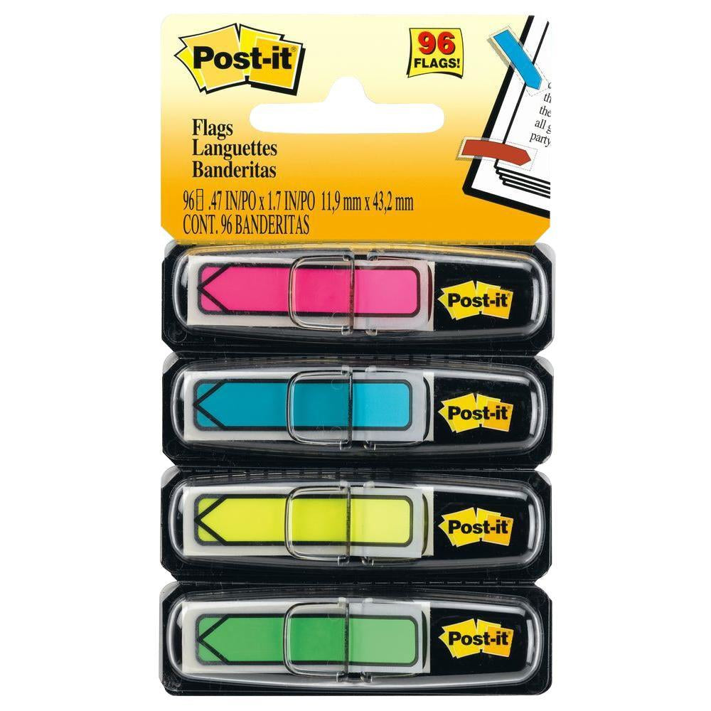Post-it Schmale Indexstreifen – 11,9×43,2 mm – sortiert, 4×24 Stück, mit Dispenser