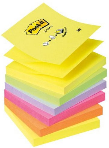 Post-it Haftnotizen – 76×76 mm – sortiert, 6×100 Blatt, Z-Faltung, PEFC