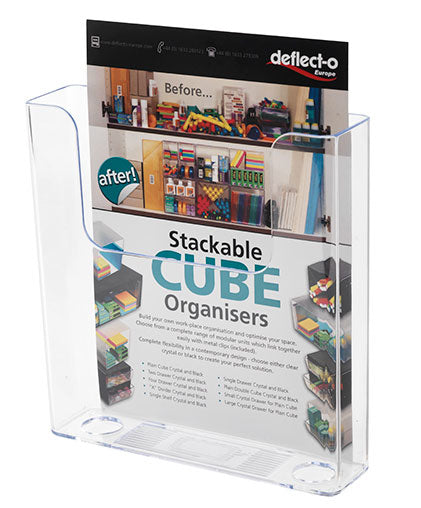 Deflecto Prospekthalter – für A5 Hochformat, 1 Fach, Fachtiefe 40 mm, Polystyrol, Transparent
